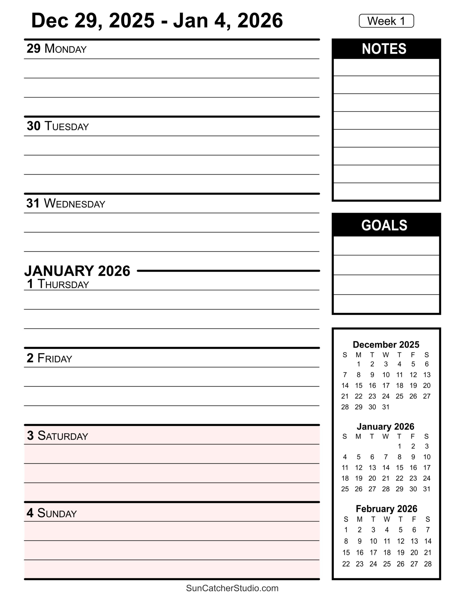 Free Printable 2026 Weekly Calendars For Easy Planning Free Printables Lettering SVG Files Tools Apps