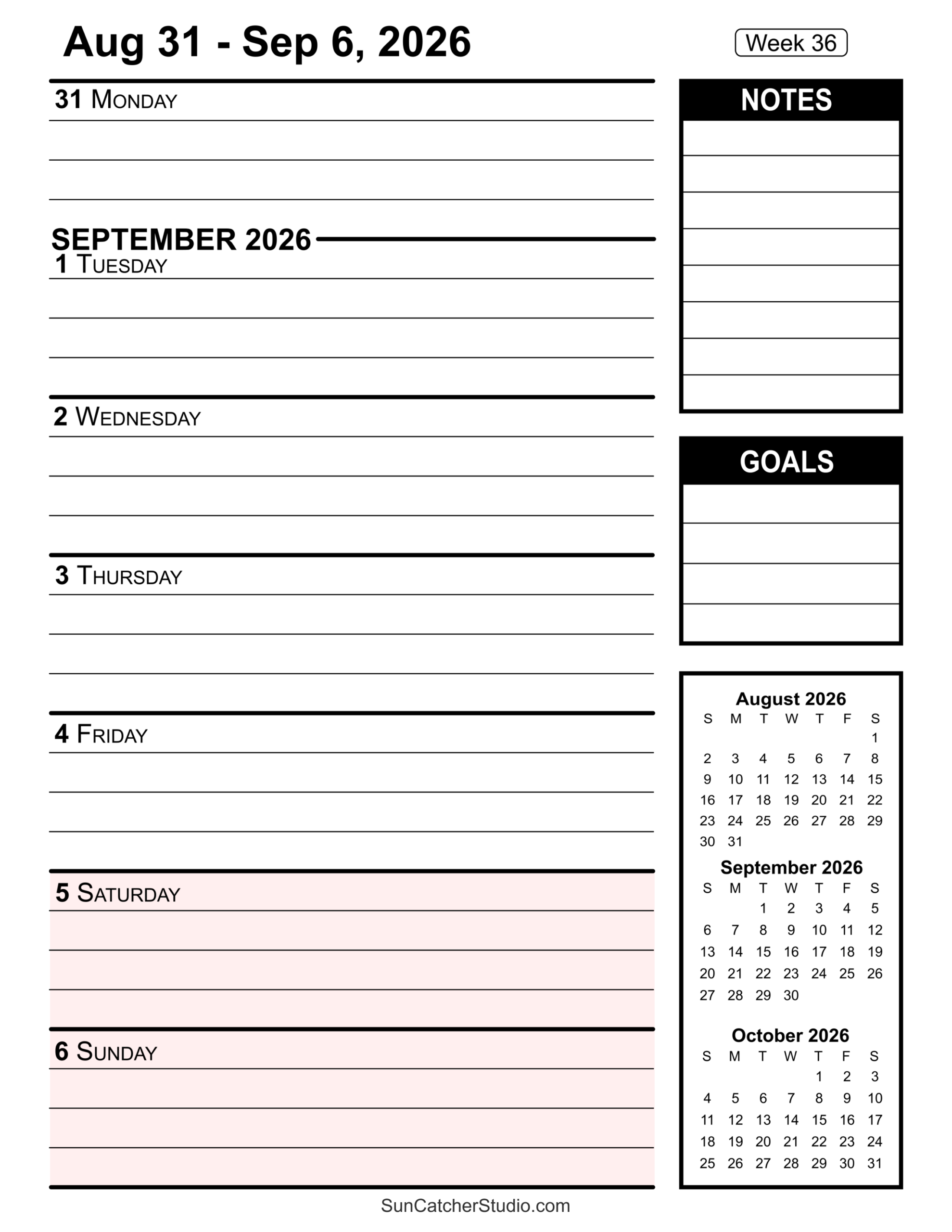 Free Printable 2026 Weekly Calendars For Easy Planning Free Printables Lettering SVG Files Tools Apps