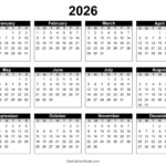 Free Printable 2026 Yearly Calendar Free Printables Lettering SVG Files Tools Apps