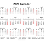 Free Printable Calendar 2026 Word PDF Excel