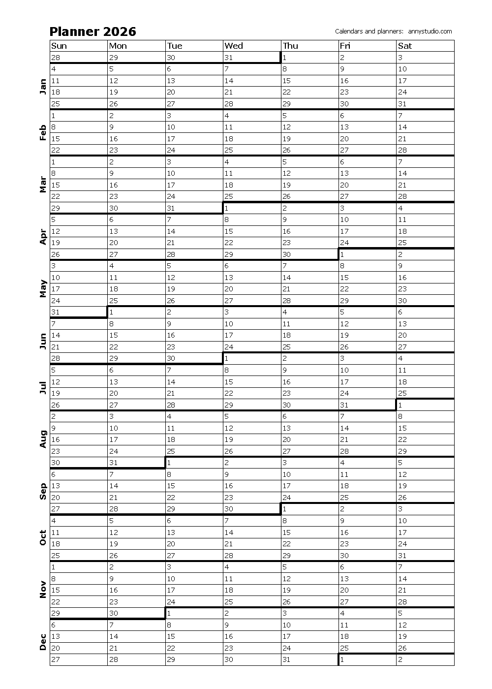 Free Blank Calendar Grid Printable 2026