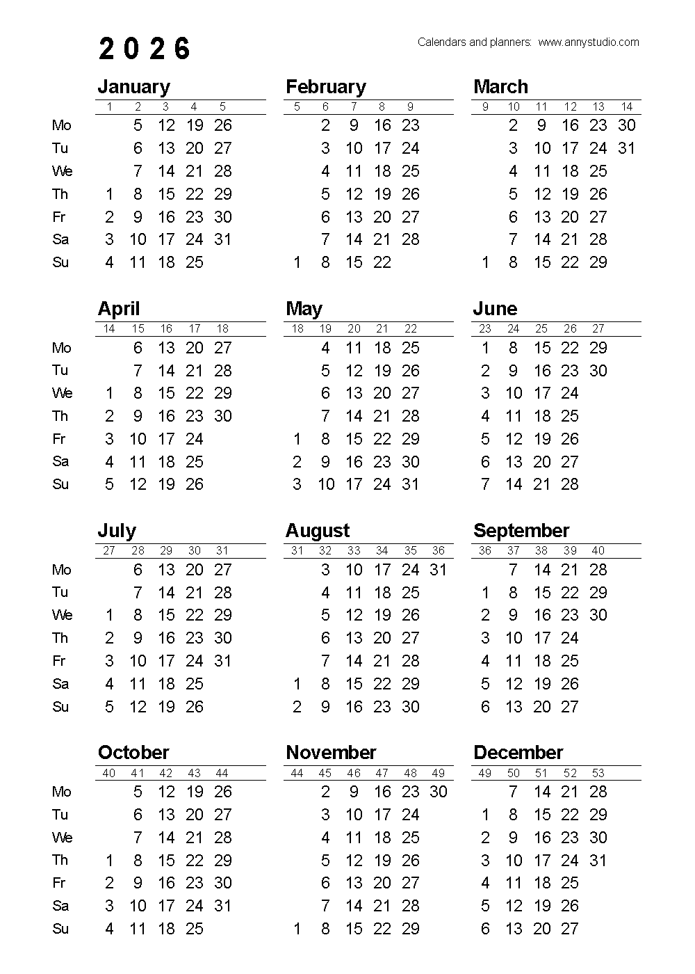 Free Printable Weekly Calendars 2026 Free Printable Weekly Calendars 2026
