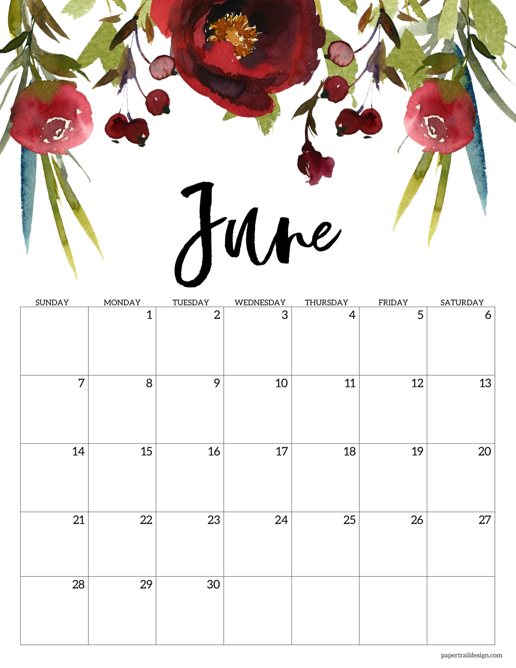 Free Printable Floral Calendar 2026 Paper Trail Design Free Printable Floral Calendar 2026 Paper Trail Design