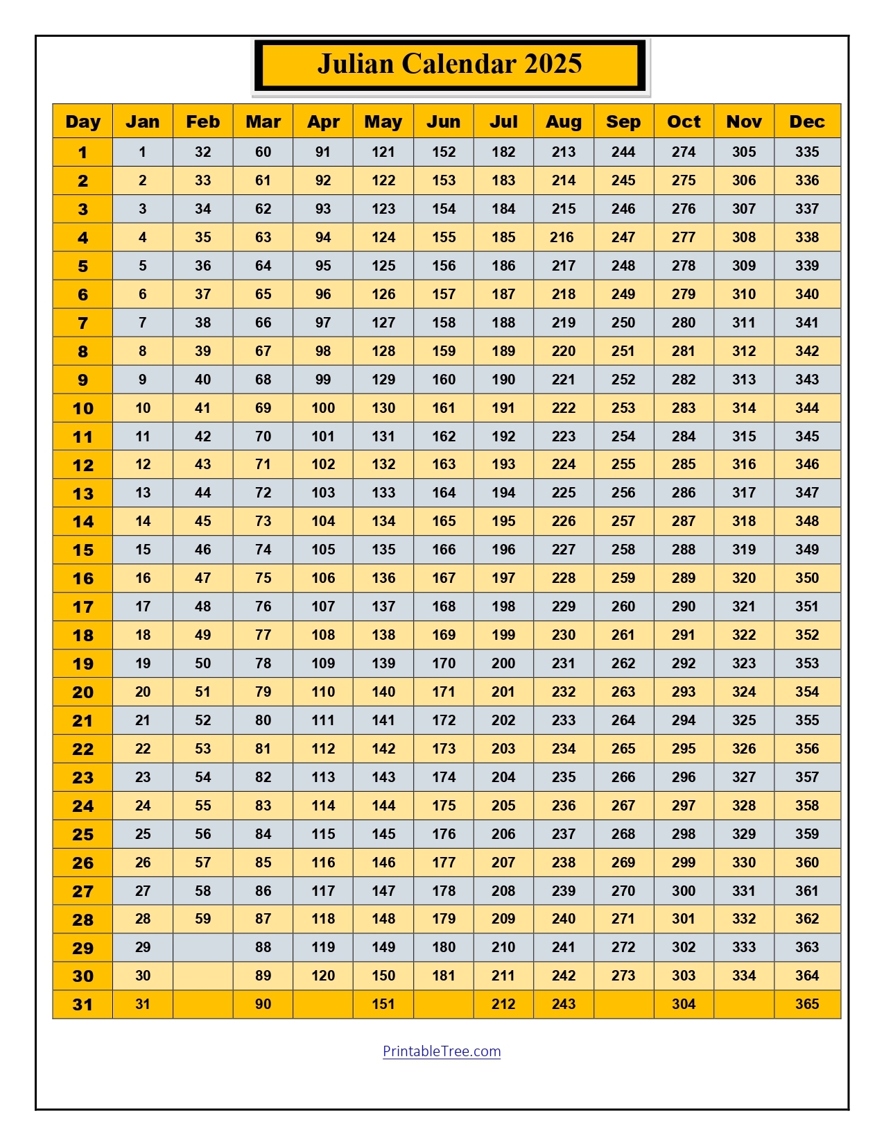 2026 Julian Calendar Printable