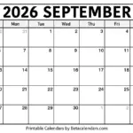 Free Printable September 2026 Calendar
