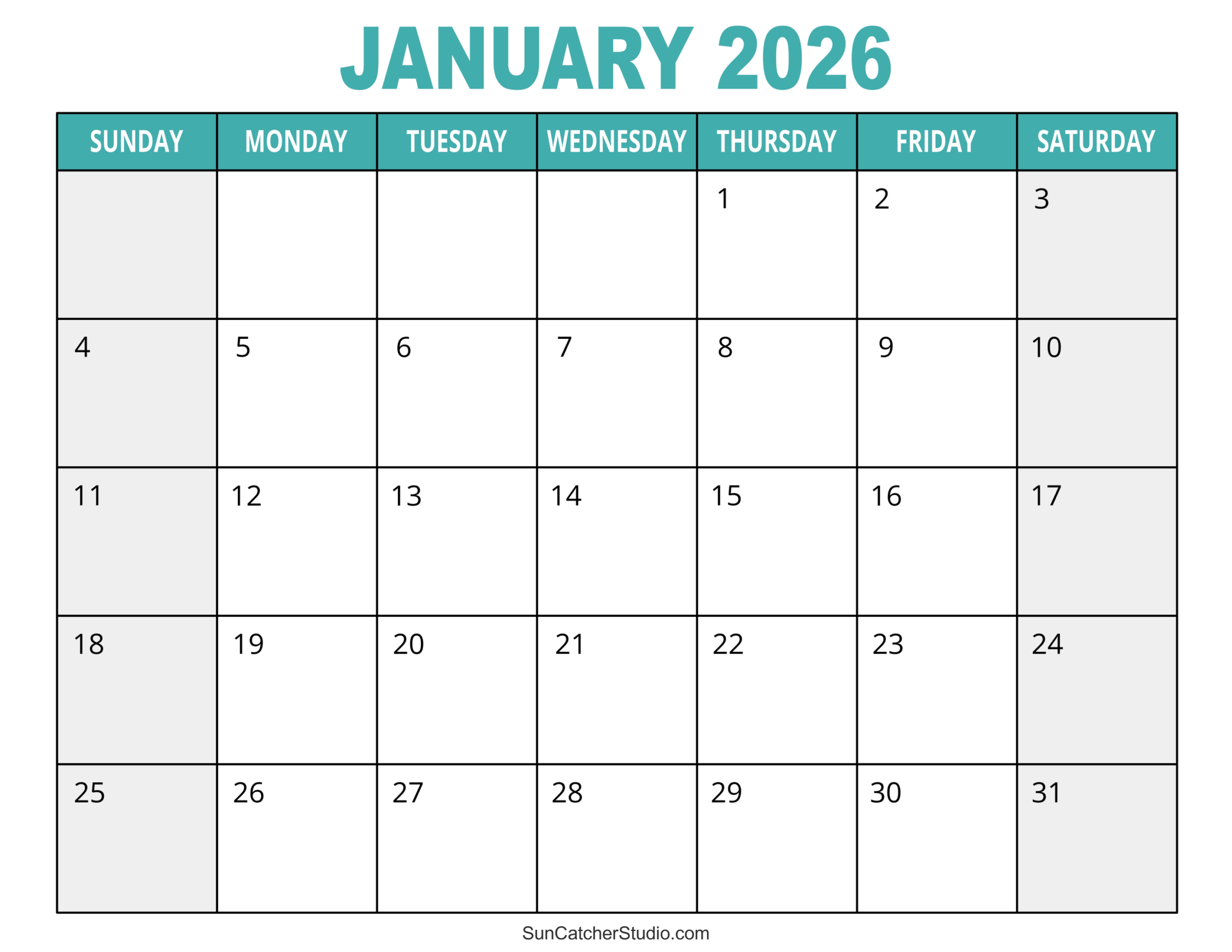 Free Blank Printable Monthly Calendar 2026