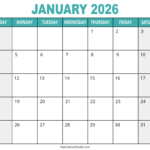 January 2026 Calendar Free Printable Free Printables Lettering SVG Files Tools Apps