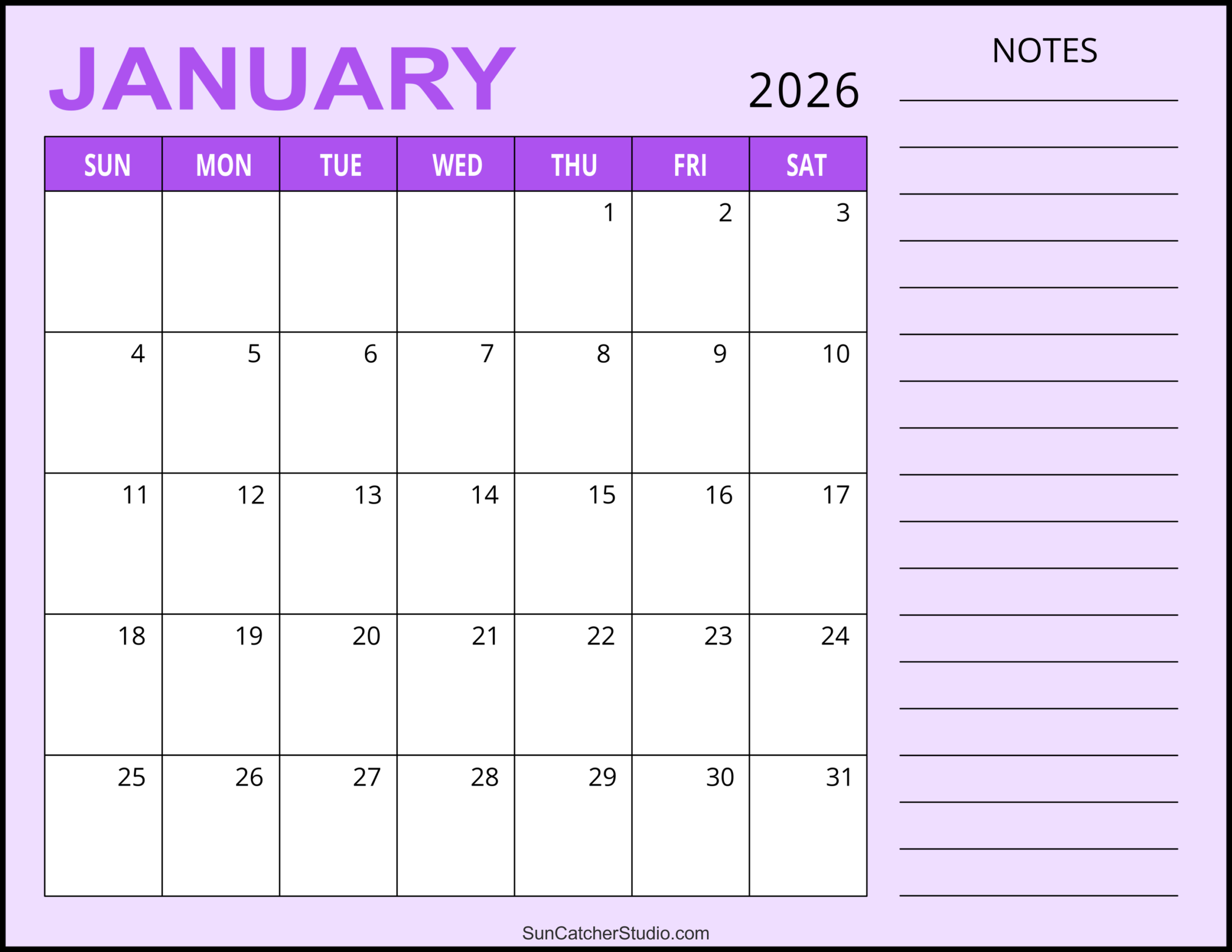 Free Large Print Monthly Calendar 2026