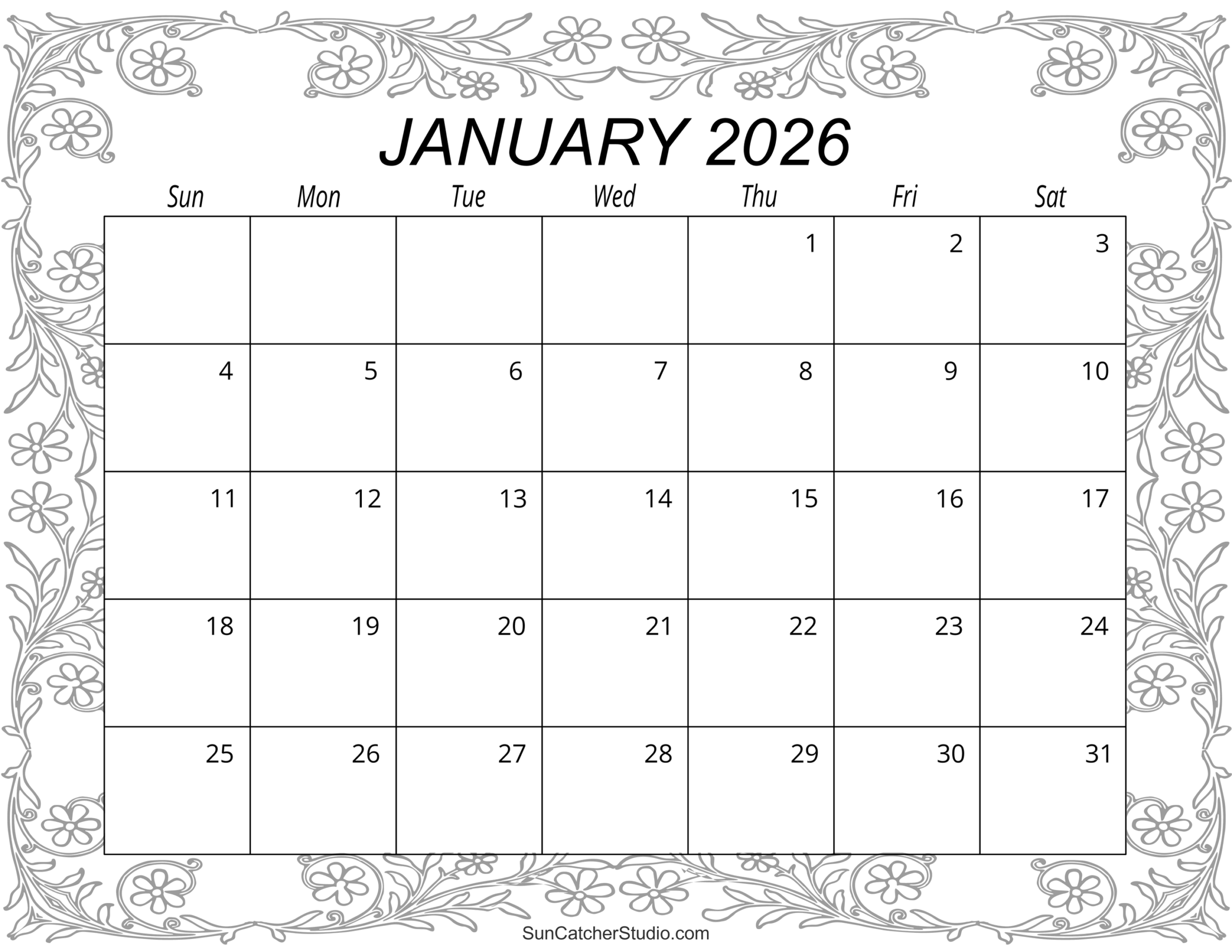 Monthly Calendar Template 2026