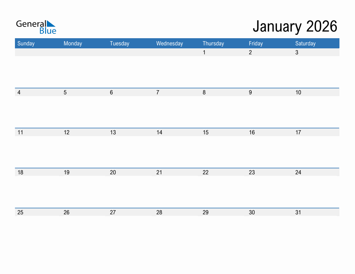 General Blue 2026 Calendar With Holidays Printable