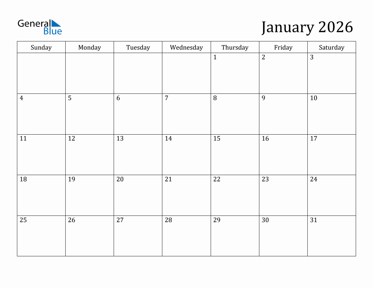 2026 Printable Calendar General Blue