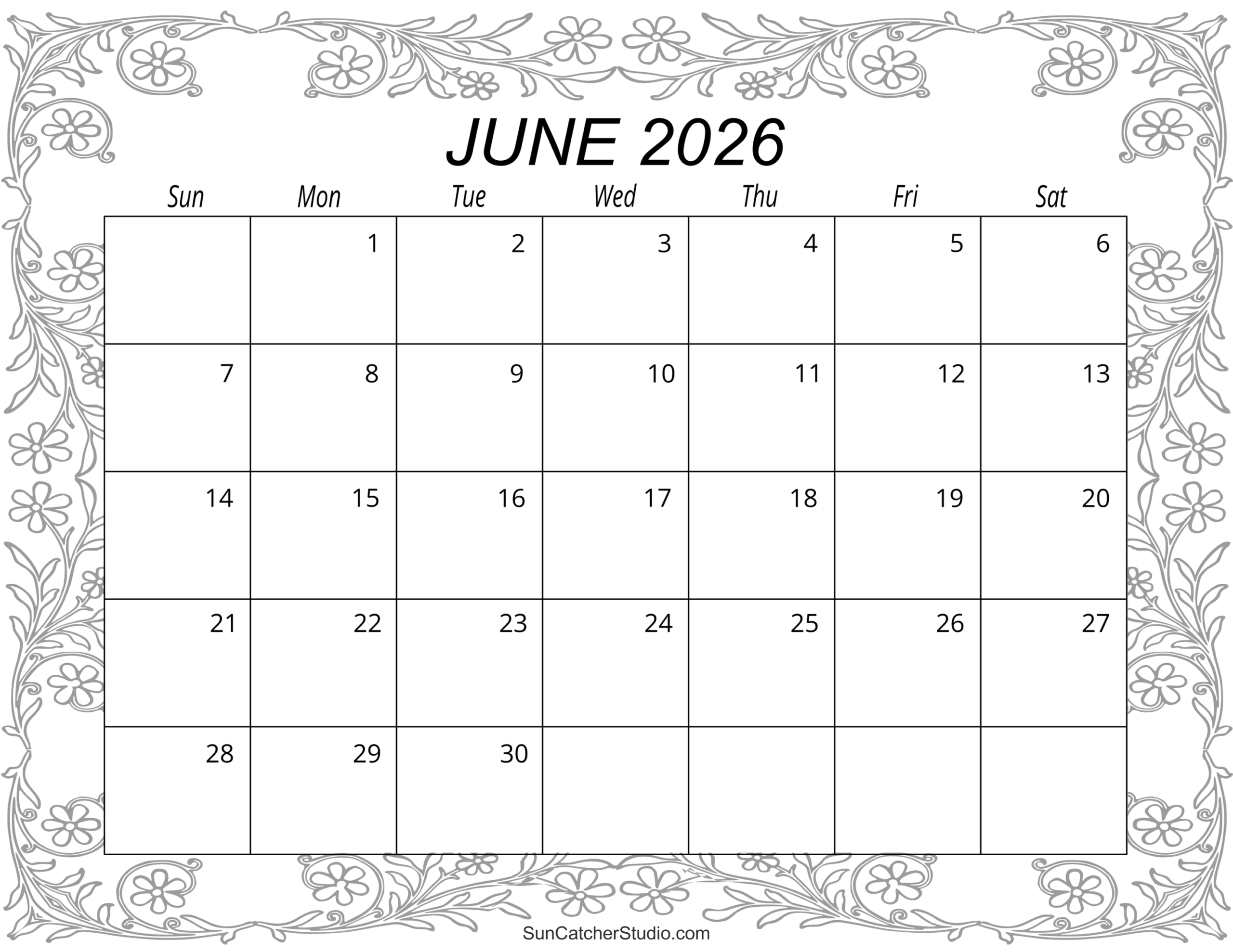 June 2026 Calendar Free Printable Free Printables Lettering SVG Files Tools Apps