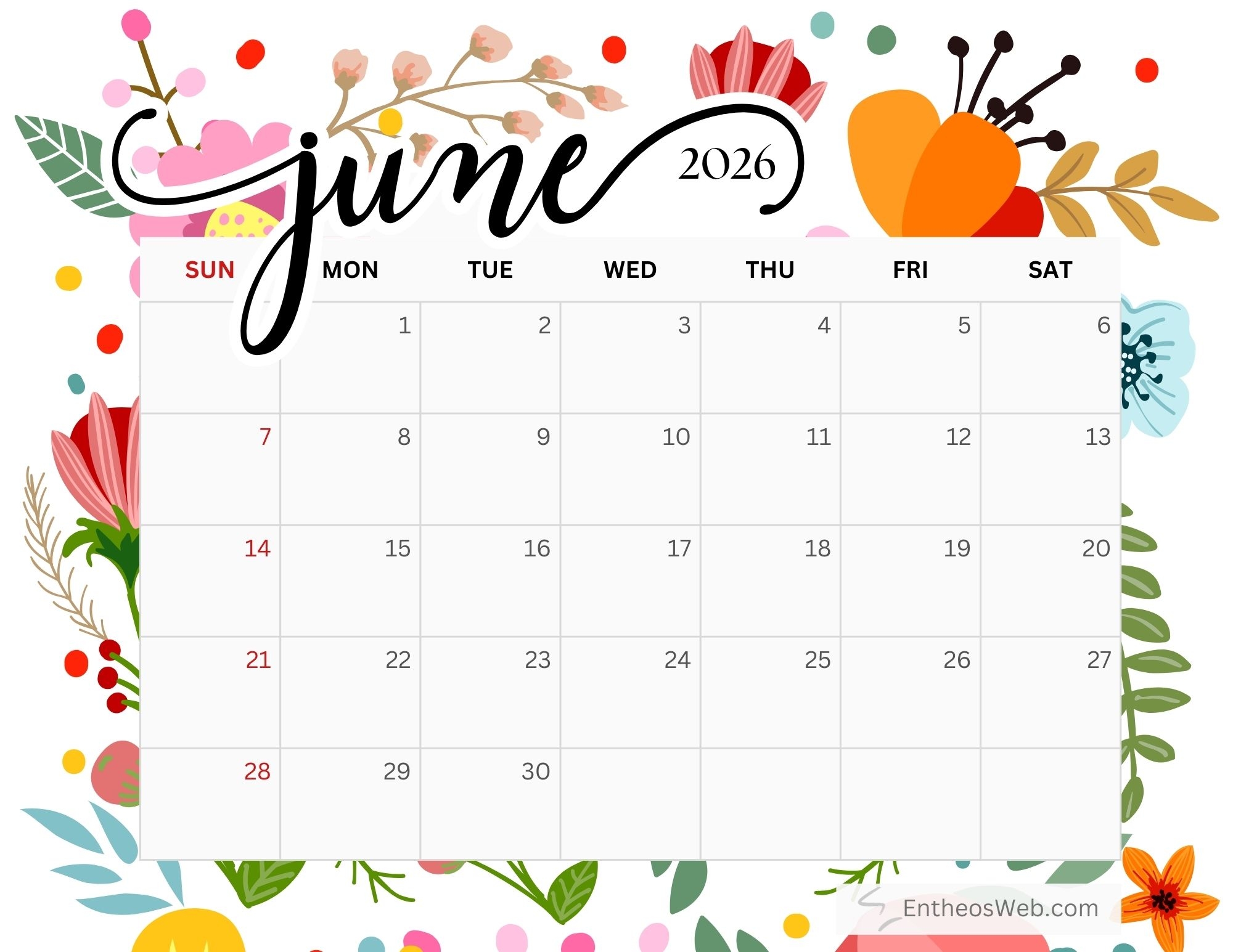 June 2026 Calendar Printables EntheosWeb June 2026 Calendar Printables EntheosWeb