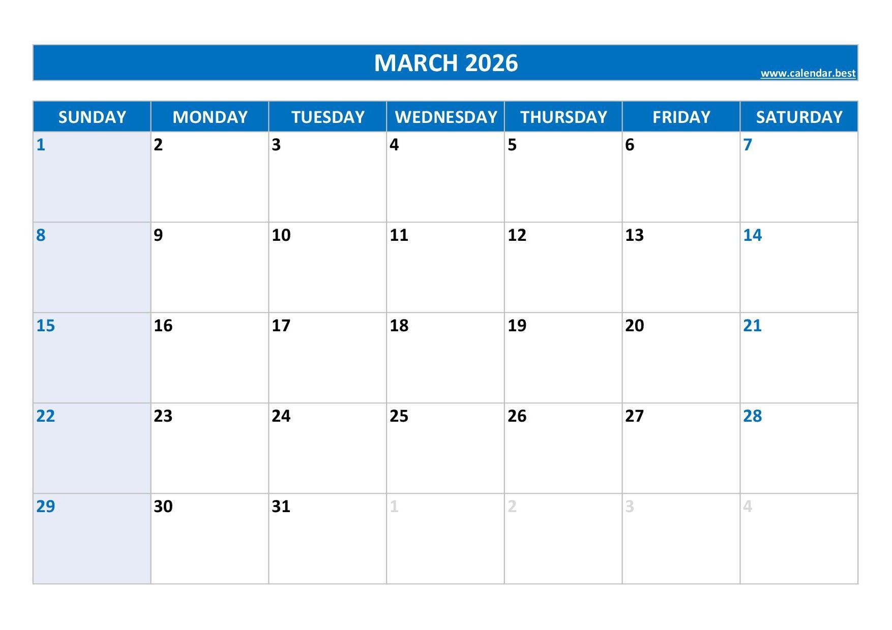 Free Printable March 2026 Calendar With Holidays