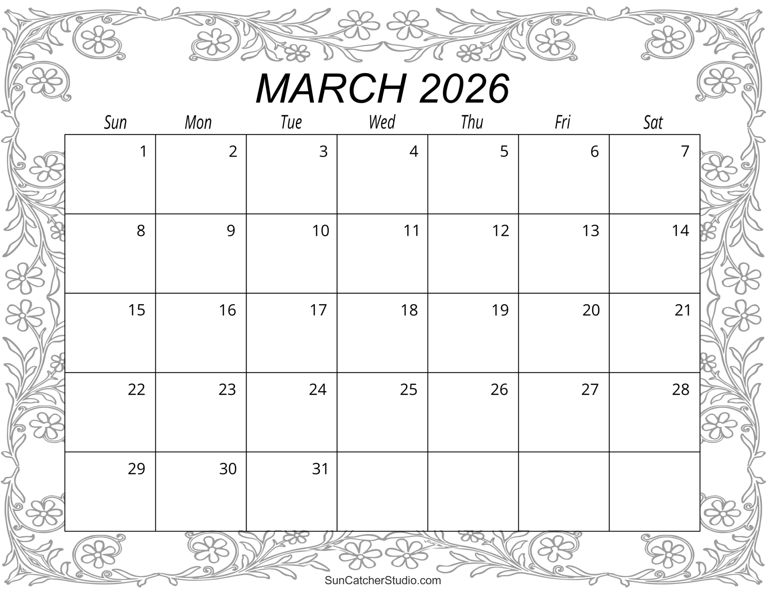 March 2026 Calendar Free Printable Free Printables Lettering SVG Files Tools Apps