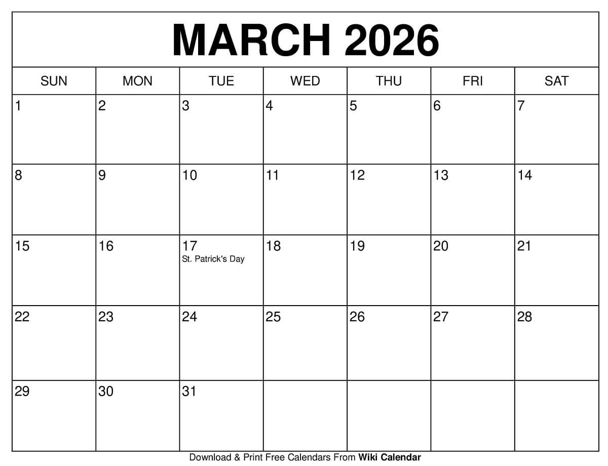 March 2026 Calendar Printable Templates More
