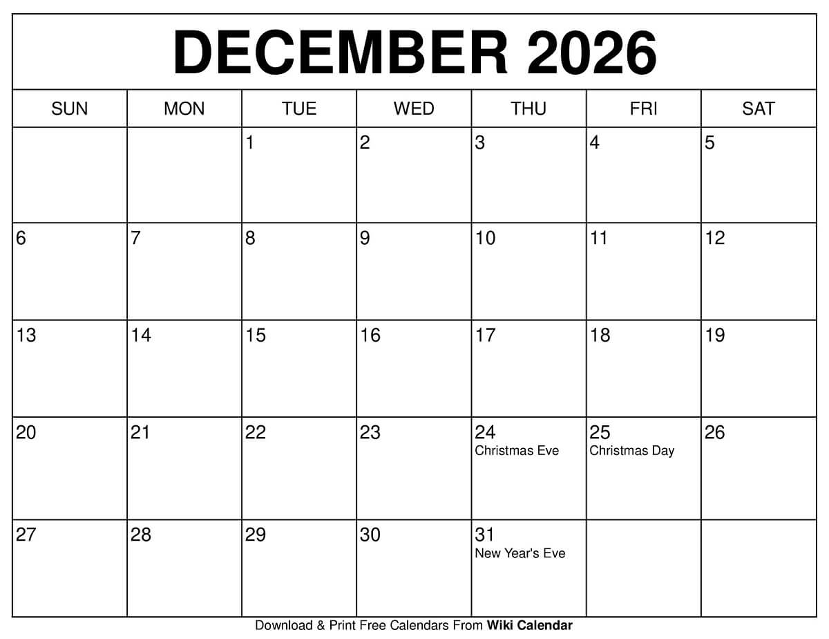 Monthly Calendar 2026 Free Printable Templates