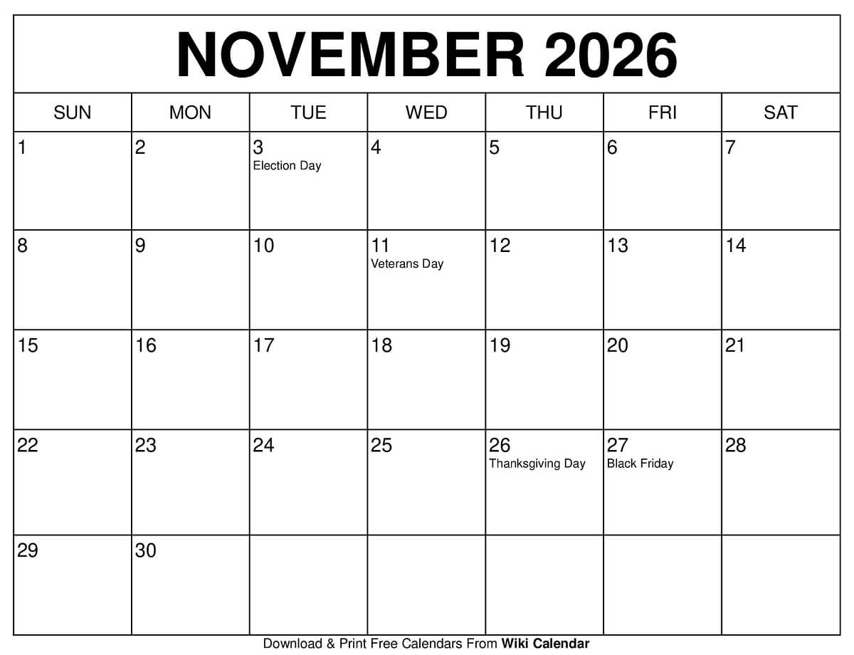 Monthly Calendar 2026 Free Printable Templates