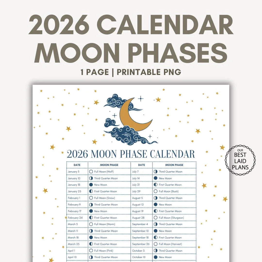 2026 Calendar With Moon Phases Printable