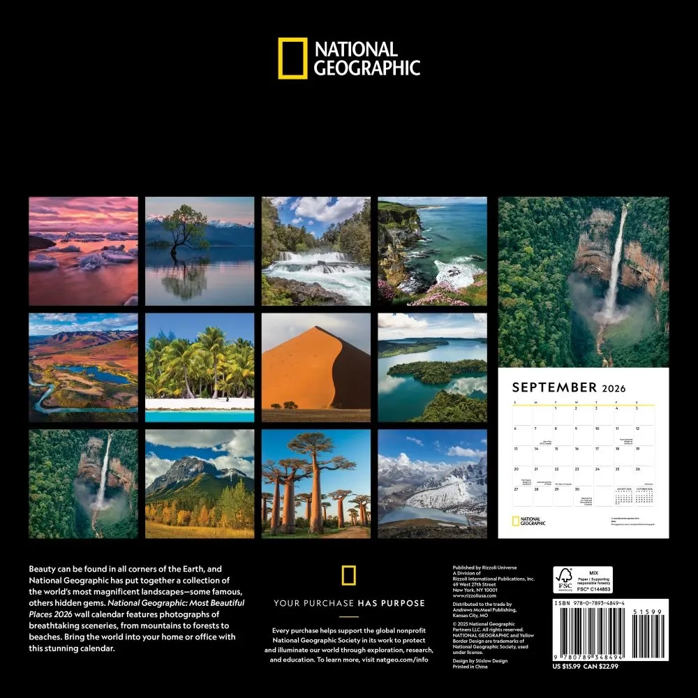 National Geographic Most Beautiful Places 2026 Wall Calendar Calendars