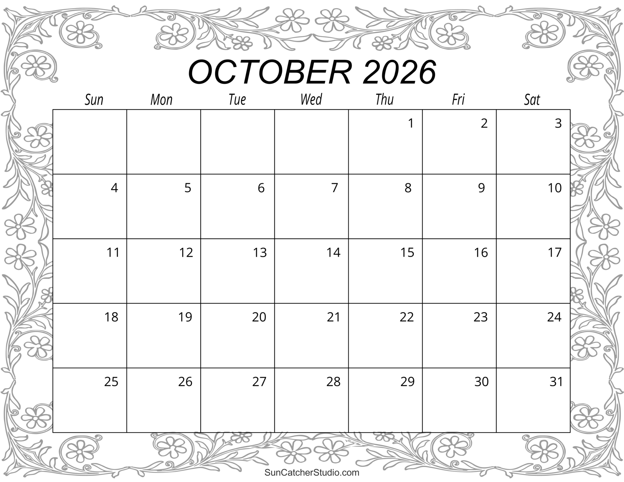 October 2026 Calendar Free Printable Free Printables Lettering SVG Files Tools Apps