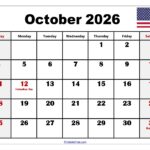 October 2026 Calendar Printable PDF Templates Free Download