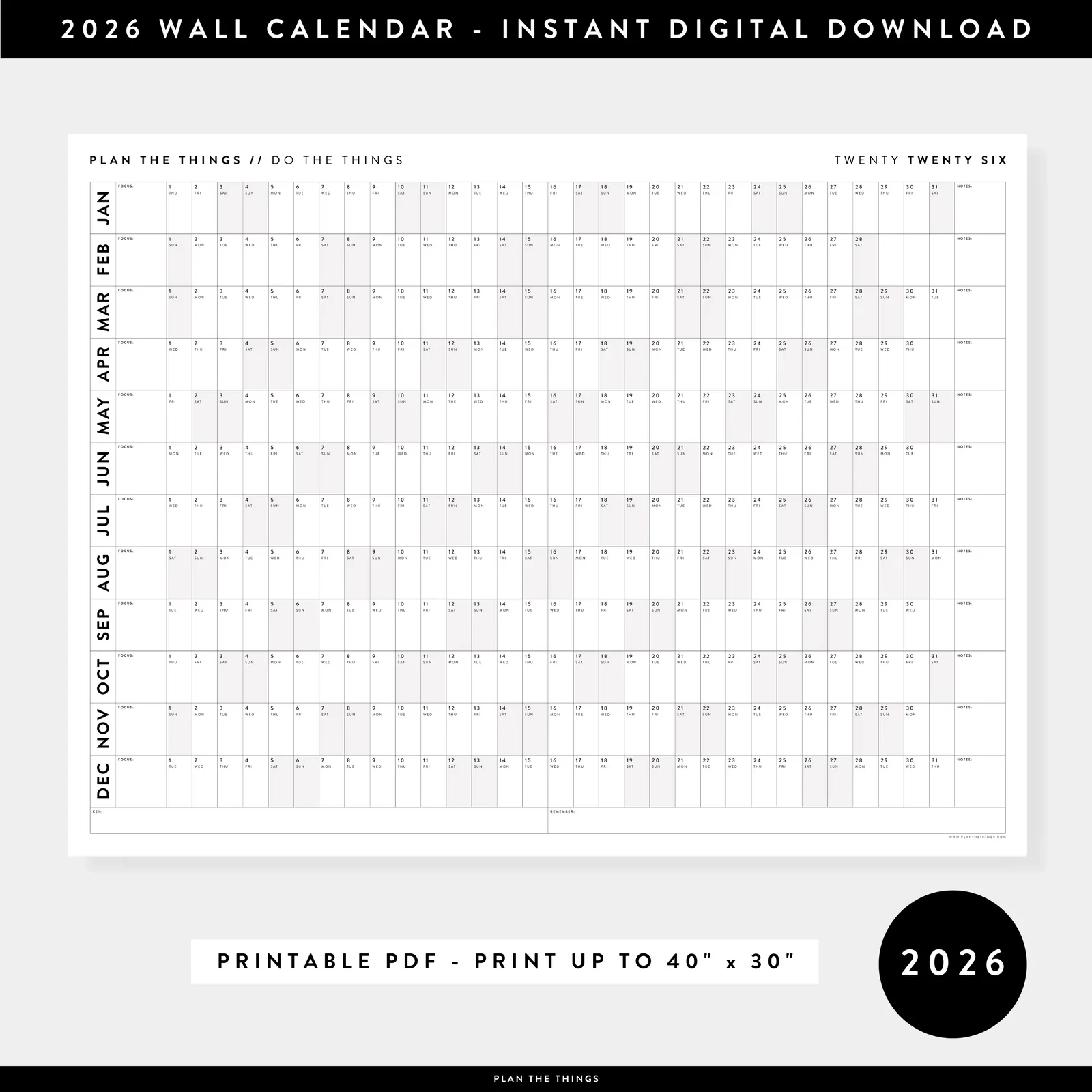 PRINTABLE 2026 ANNUAL CALENDARS INSTANT DOWNLOAD Plan The Things PRINTABLE 2026 ANNUAL CALENDARS INSTANT DOWNLOAD Plan The Things