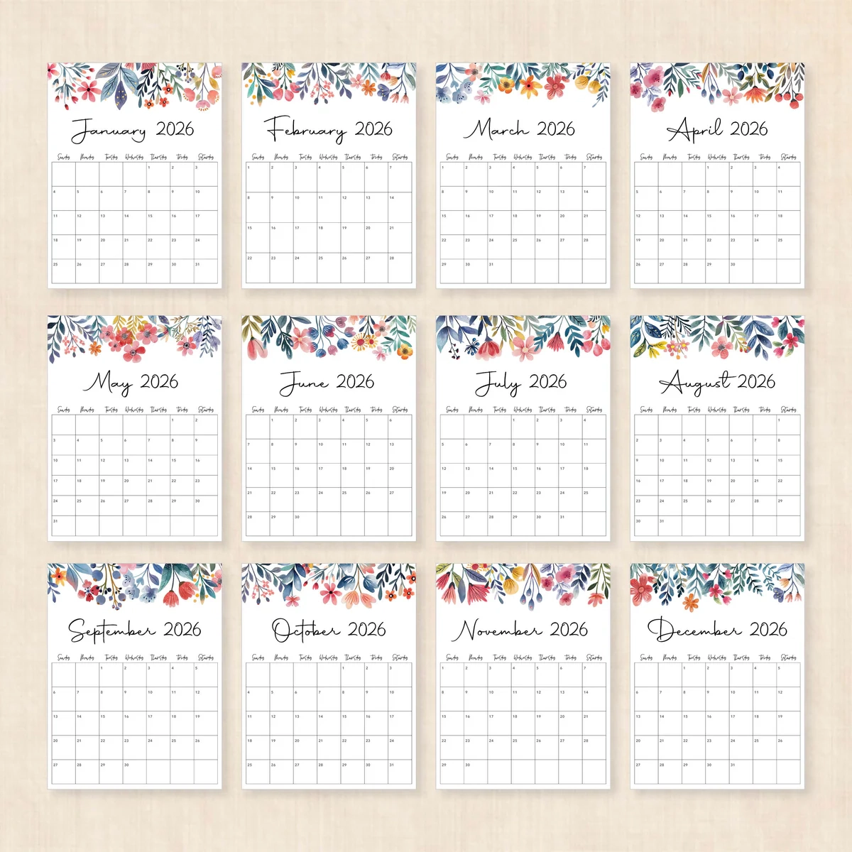 Printable 2026 Calendar Floral Fantasy Printable 2026 Calendar Floral Fantasy