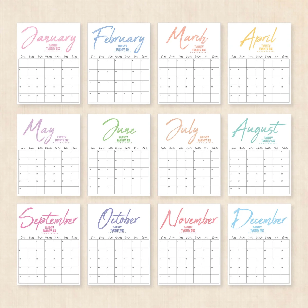 Small Printable Calendar 2026