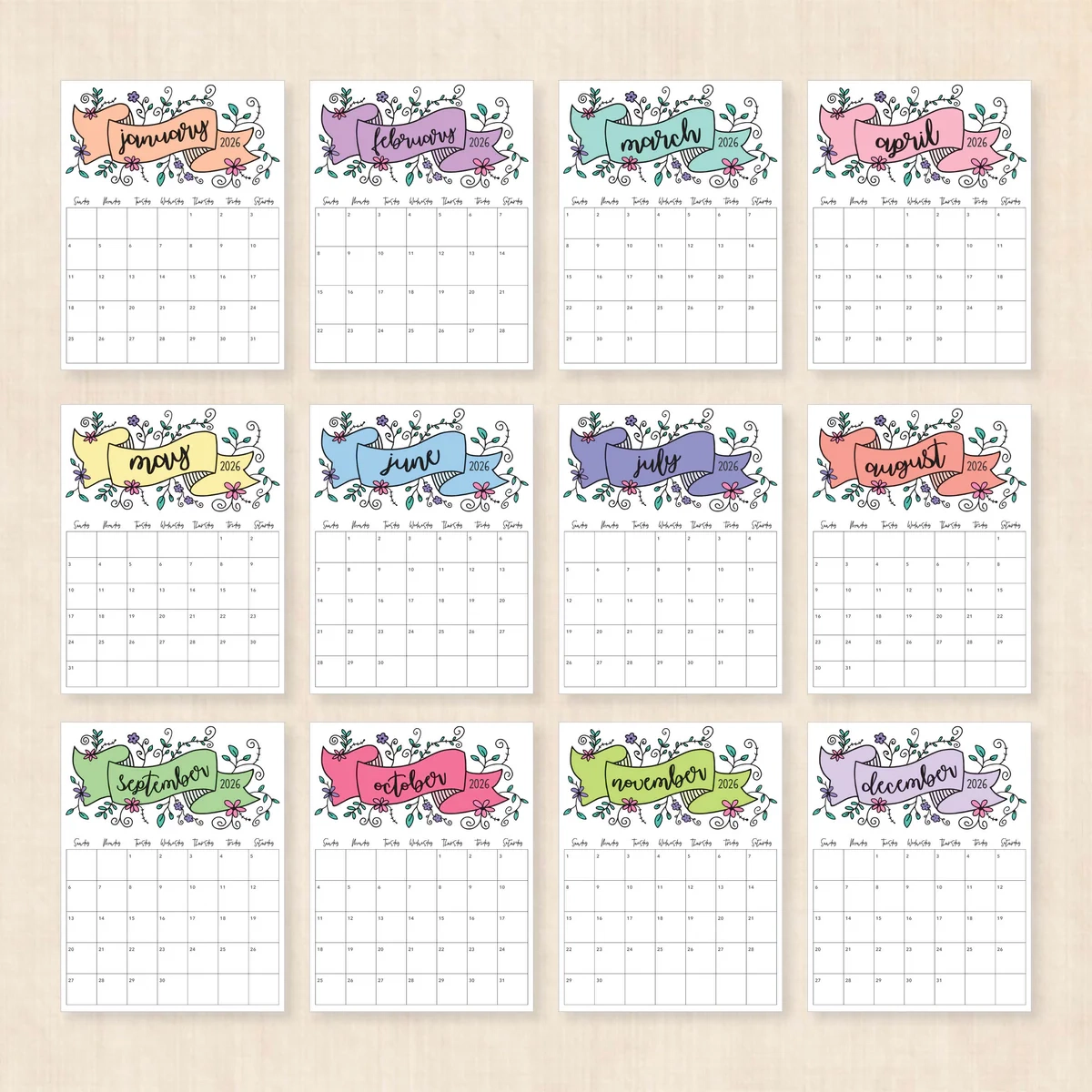 Printable 2026 Calendar Luminous Lillies