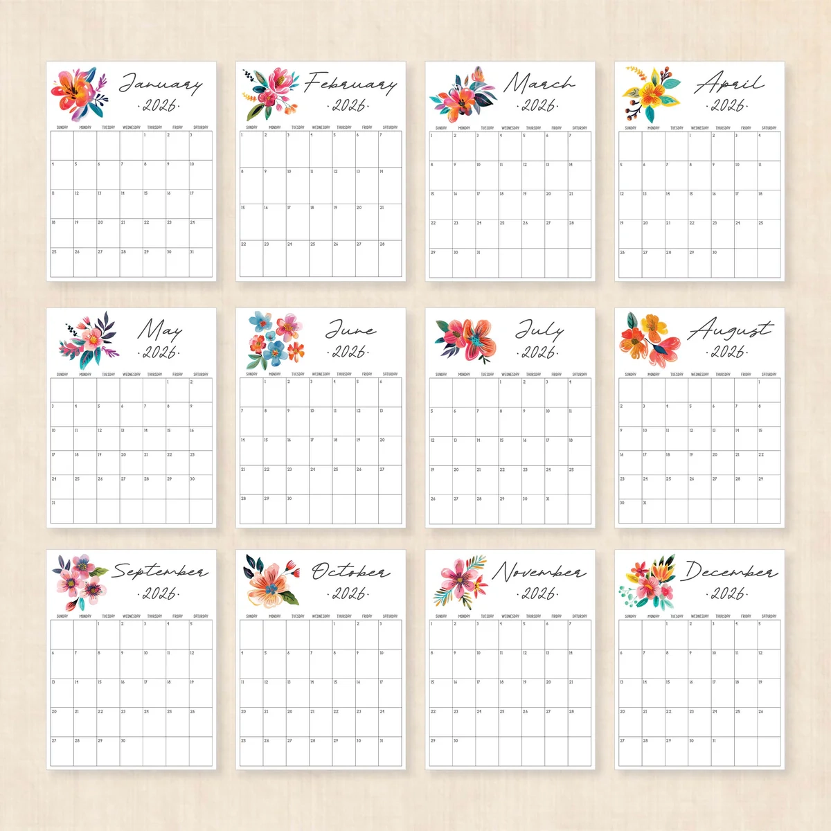 Printable 2026 Calendar Tropical Treasure