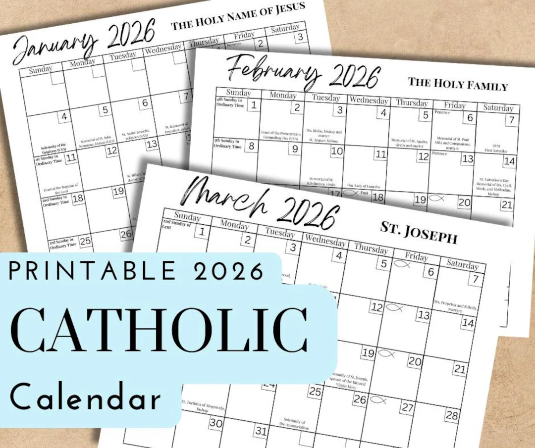 Printable 2026 Catholic Calendar Liturgical Planner With Feast Days PDF Download Etsy Canada