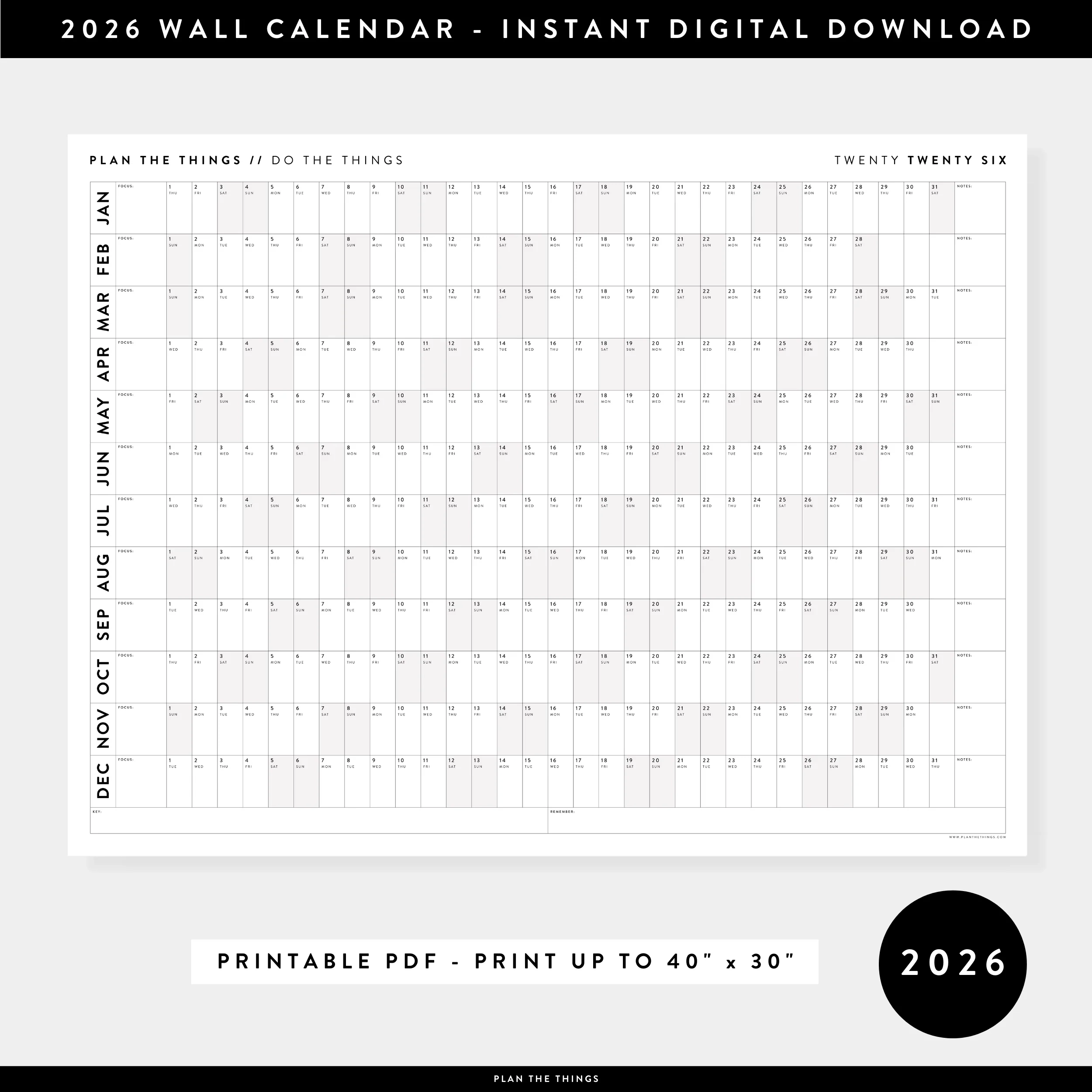Year Planner Calendar 2026 Printable