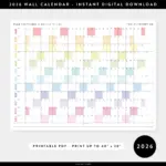 PRINTABLE 2026 HORIZONTAL WALL CALENDAR WITH RAINBOW WEEKENDS INSTAN Plan The Things