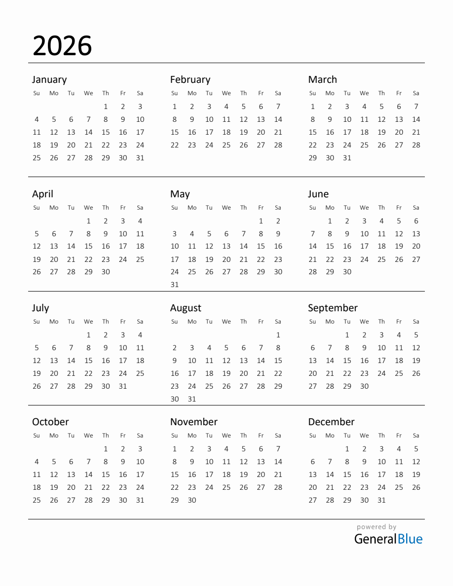 Free Blank Calendar Printouts 2026