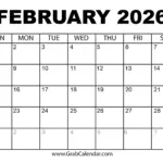 Printable February 2026 Calendar