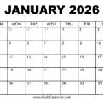 Printable January 2026 Calendar