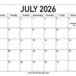 Printable July 2026 Calendar