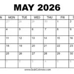 Printable May 2026 Calendar
