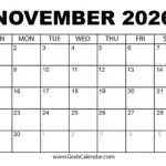 Printable November 2026 Calendar