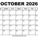 Printable October 2026 Calendar