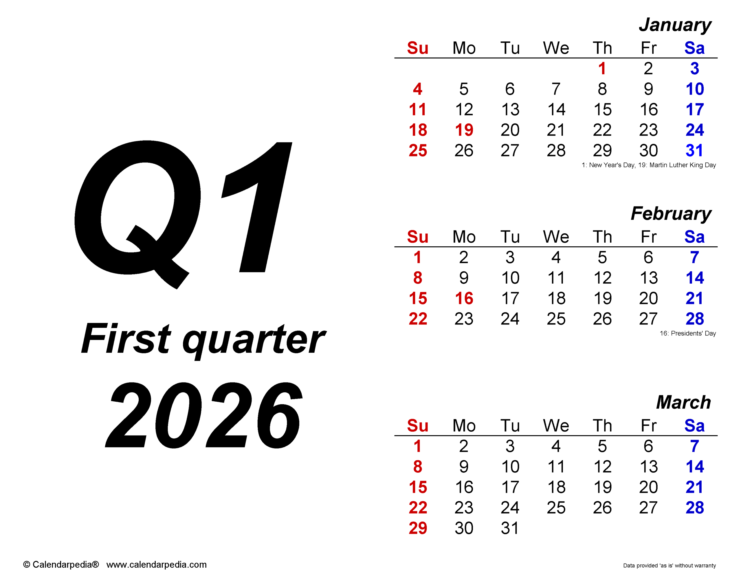 2026 Calendar Printable Quarterly