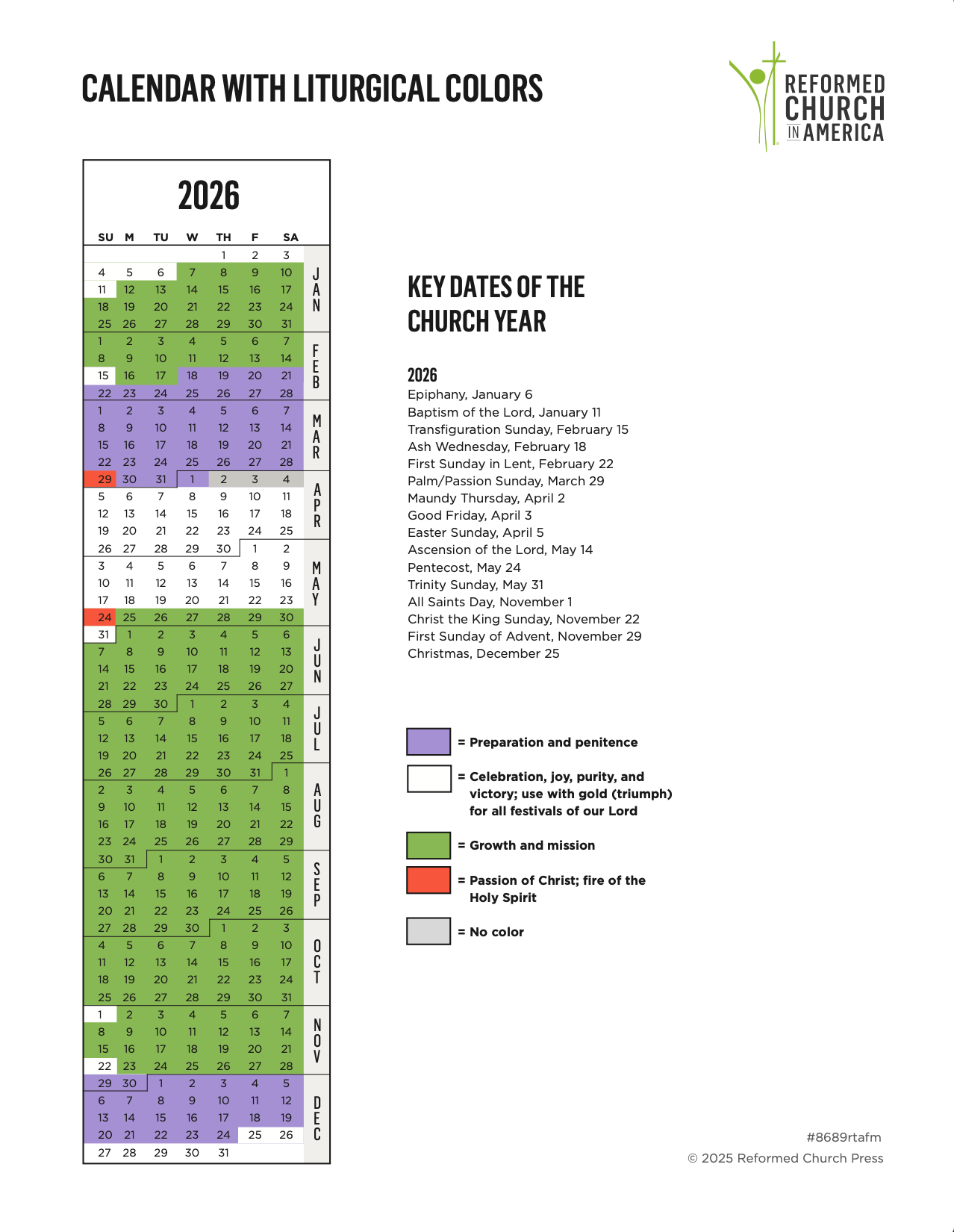 RCA Liturgical Calendar Reformed Church In America