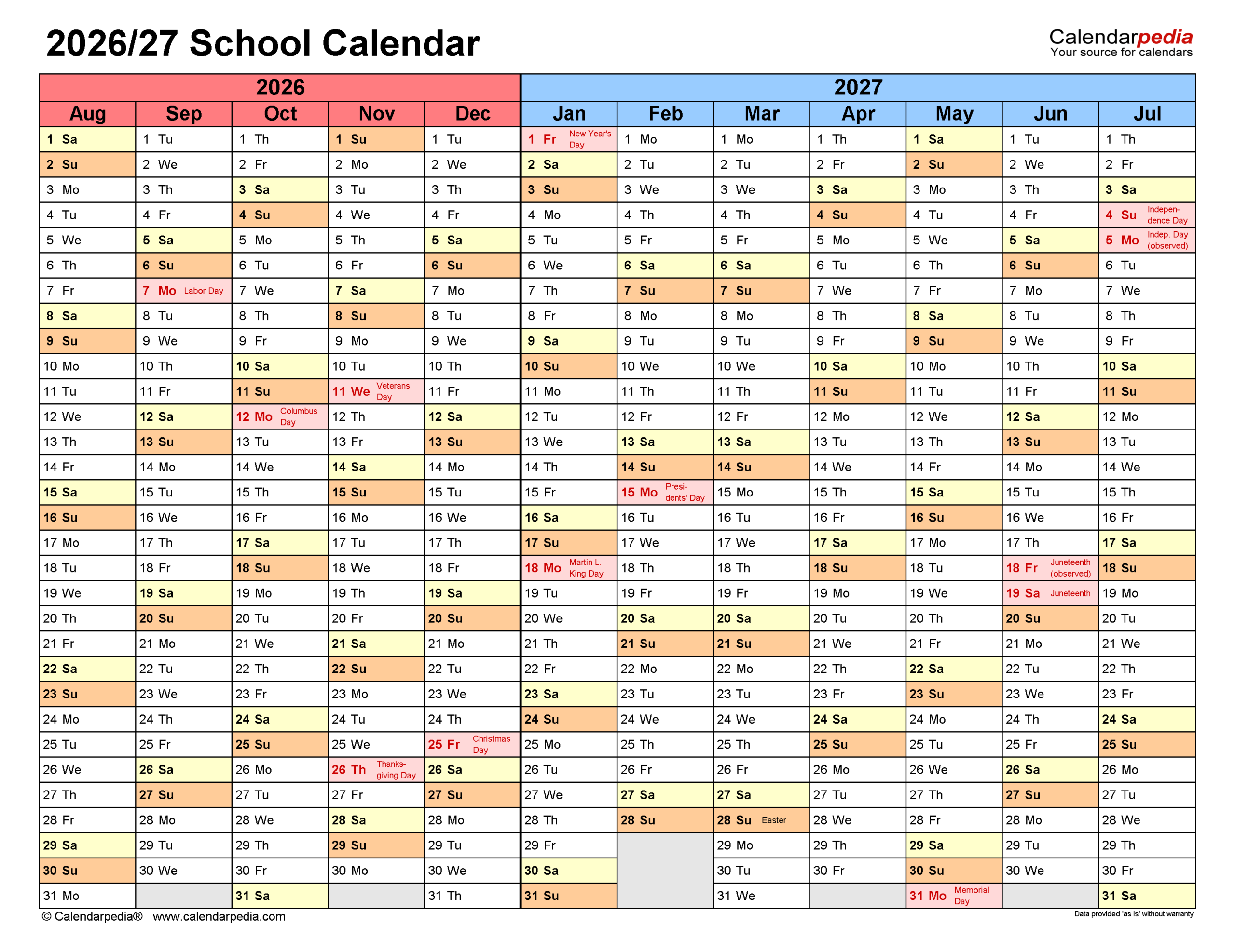 Nyc School Calendar 2026 To 2027 Printable Pdf Free Download