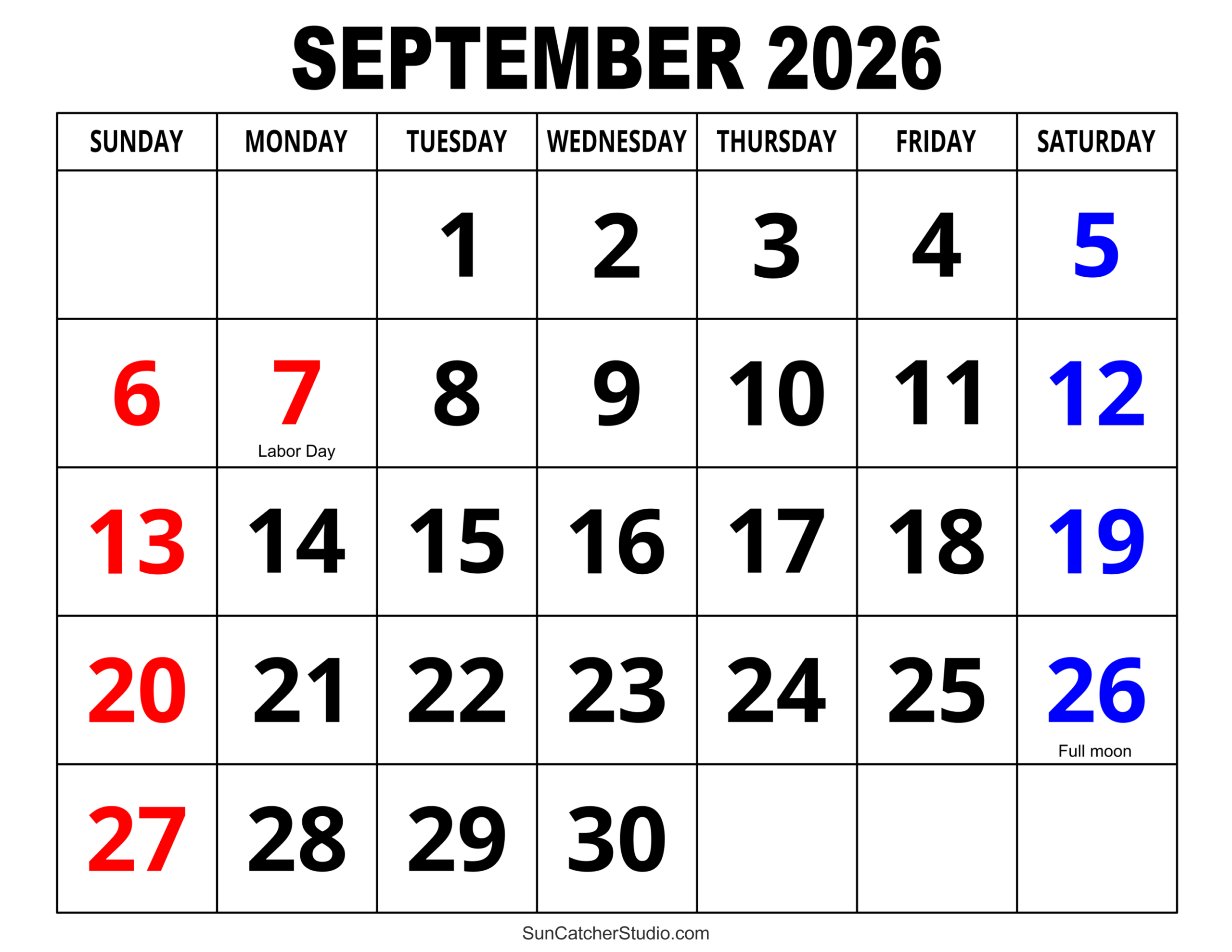 September 2026 Calendar Free Printable Free Printables Lettering SVG Files Tools Apps