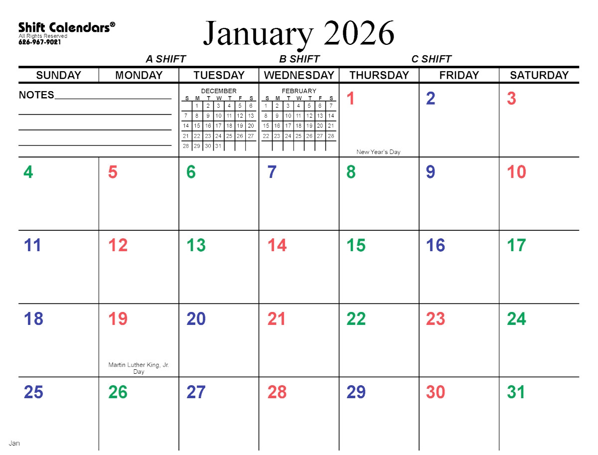 2026 Firefighter Shift Calendar Printable