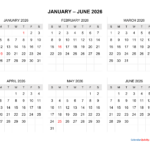 Six Months 2026 Calendar Calendar Quickly