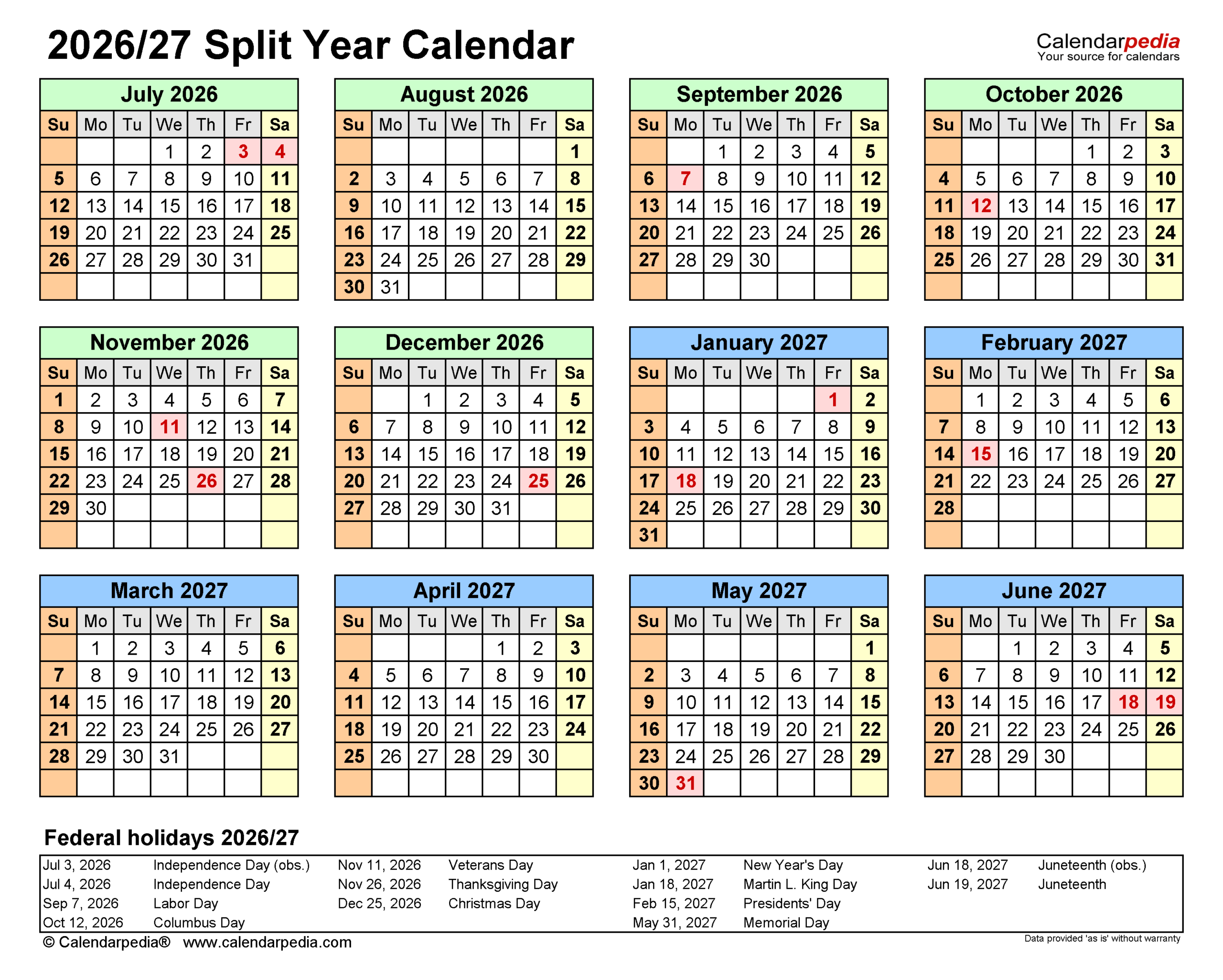 2026 2027 Calendar Printable