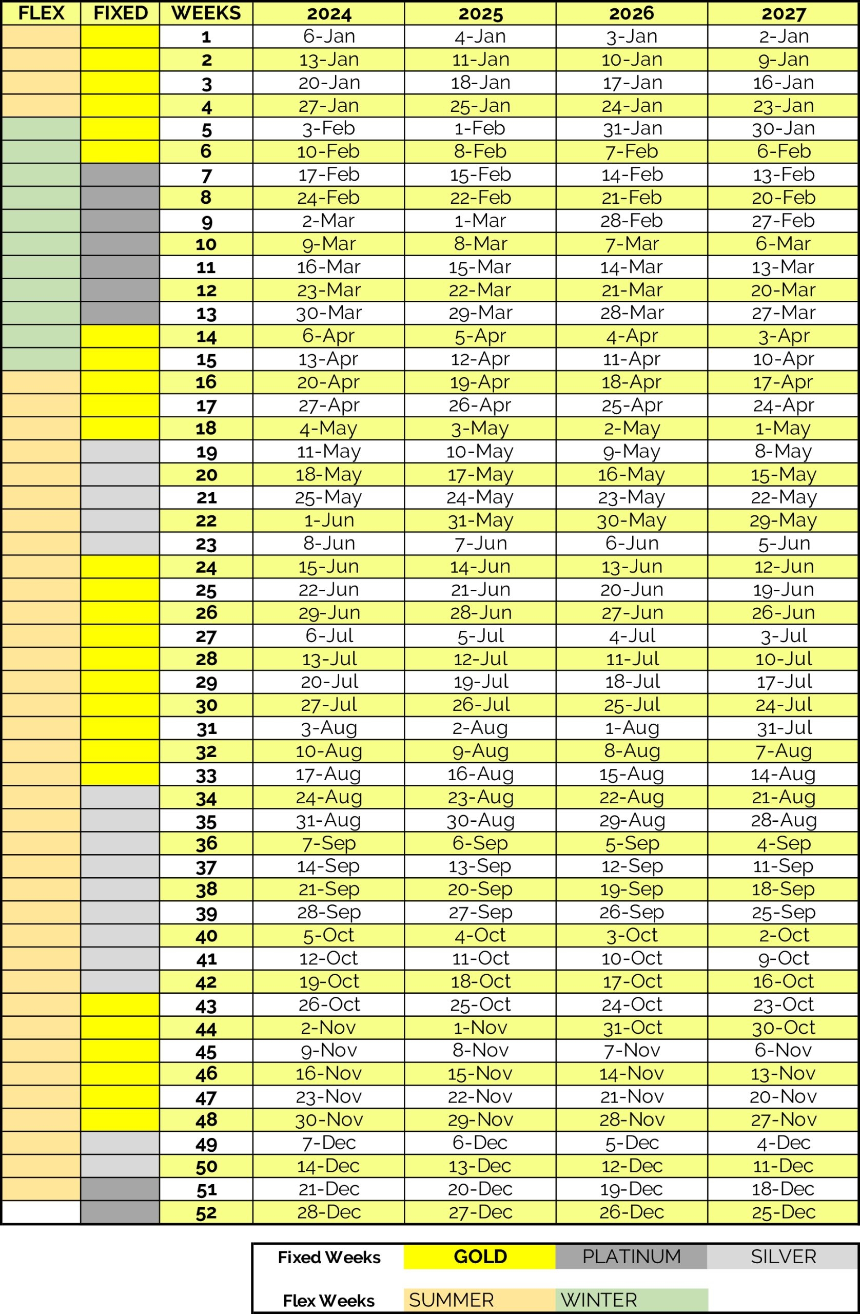 Timeshare Calendar Printable