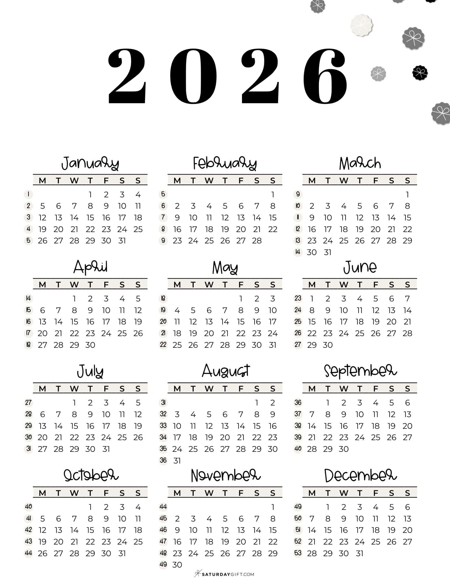 Week Numbers For 2026 What Week Is It SaturdayGift
